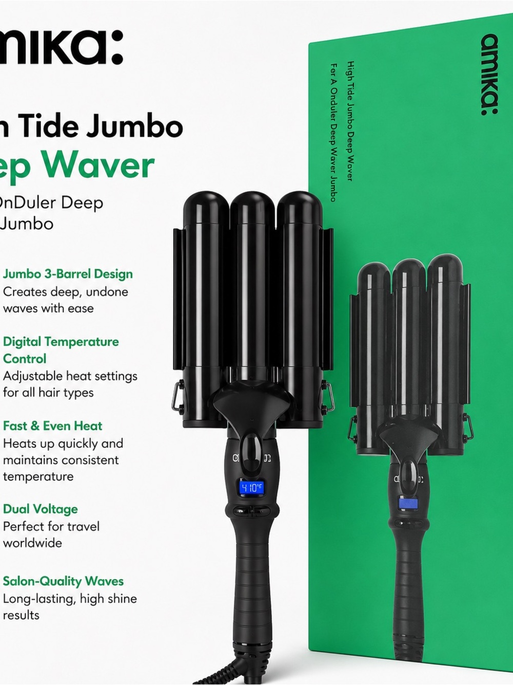 amika Black Jumbo 3-Barrel Deep Wave Styler